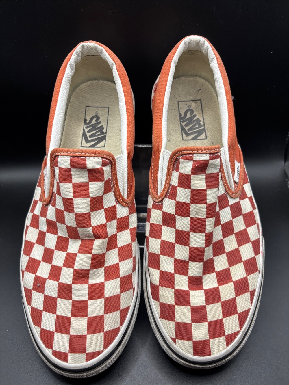 Vans Slip-On Checkerboard Loafers - Red and White, women’s size 10.5/ men’s 9